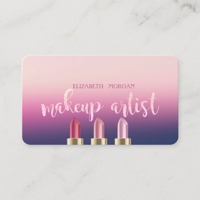 Modern Elegant Ombre,Lipsticks ,Makeup Artist Business Card (Front)
