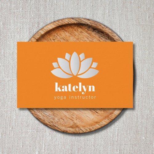 Modern Elegant Orange Lotus Icon Yoga Instructor Business Card