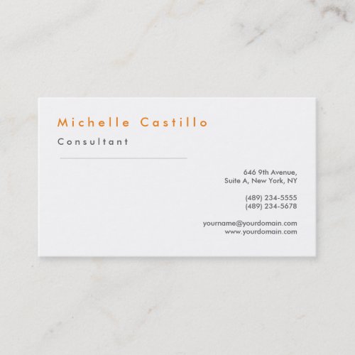 Modern Elegant Orange White Minimalist Plain Business Card