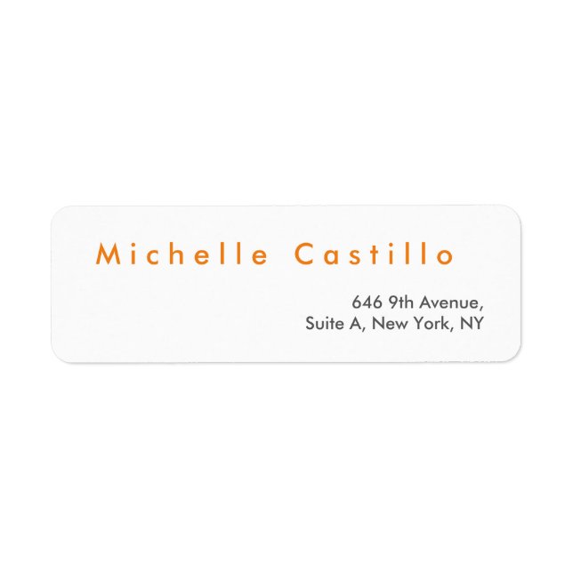 Modern Elegant Orange White Minimalist Plain Label (Front)