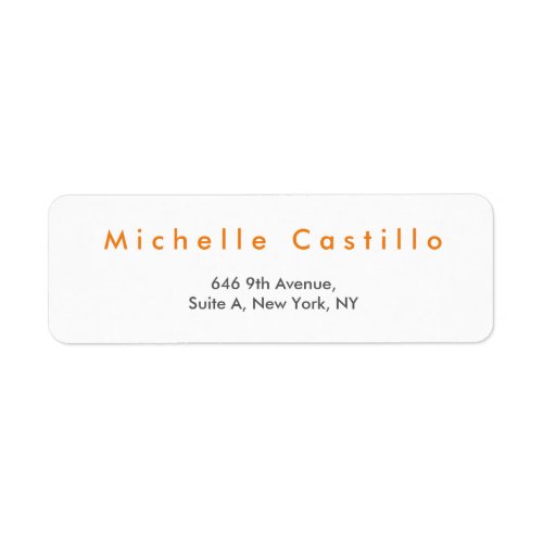 Modern Elegant Orange White Minimalist Plain Label