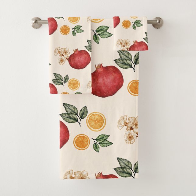 Modern Elegant Oranges and Pomegranates Towel (Insitu)