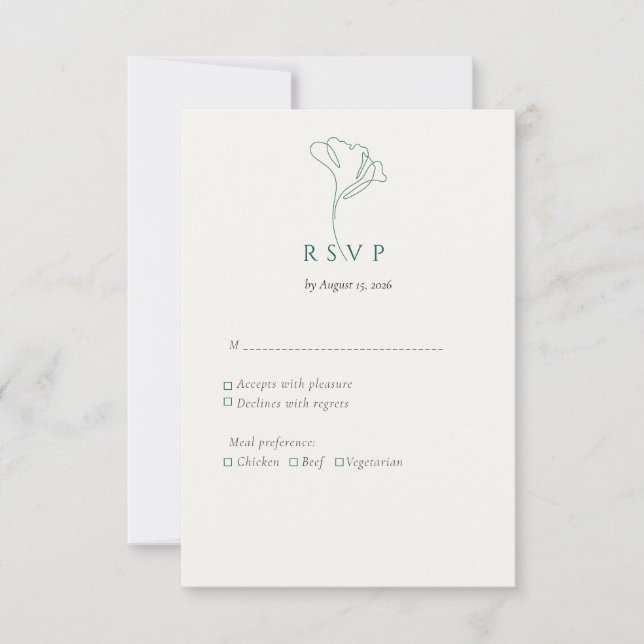 Modern Elegant Outlined Botanical Emerald RSVP Card (Front)