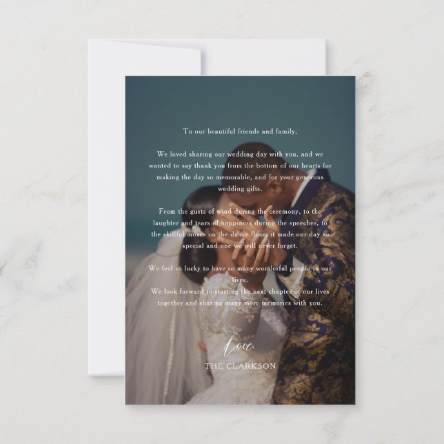 Modern Elegant Overlay Script 2 Full Photo Wedding Thank You Card (Back)