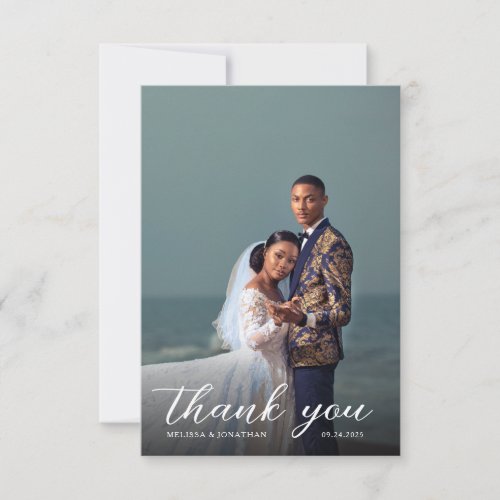 Modern Elegant Overlay Script 2 Full Photo Wedding Thank You Card