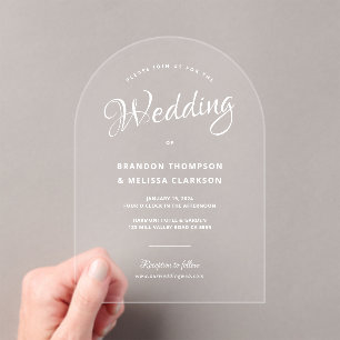 Modern Elegant Overlay White Script Clear Wedding Acrylic Invitations