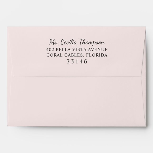 Modern Elegant Pale Pink and Black Wedding Envelope (Back (Top Flap))