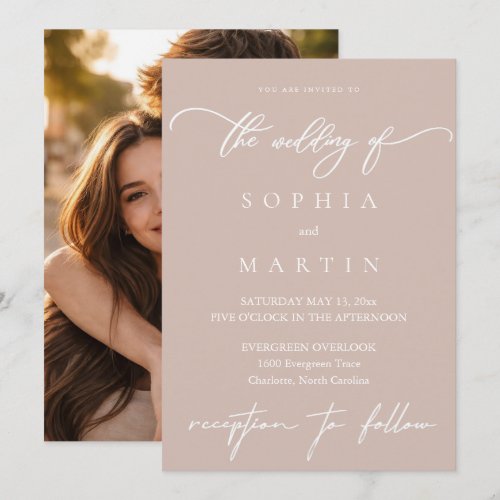 Modern Elegant Pale Taupe Photo Wedding Invitation