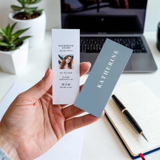 Customizable Modern elegant pastel blue minimalist photo writer mini business card