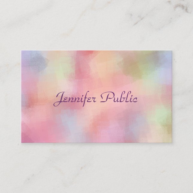 Modern Elegant Pastel Colors Handwriting Script Business Card (Front)