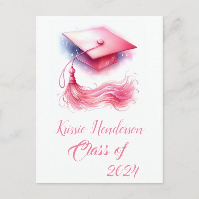 Modern Elegant Pastel Graduation Cap Postcard (Front)