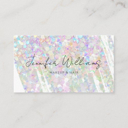 Modern Elegant Pastel Holographic Glitter Brush Business Card