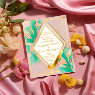 Modern Elegant Pastel Pink and Blue Wedding Foil Invitation