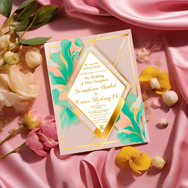 Modern Elegant Pastel Pink and Blue Wedding Foil Invitation (Creator Uploaded)