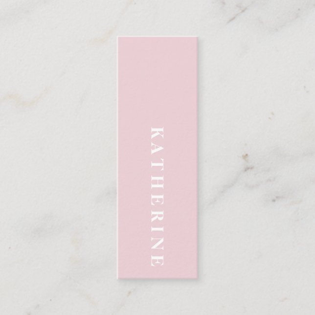 Modern elegant pastel pink minimalist photo writer mini business card (Front)