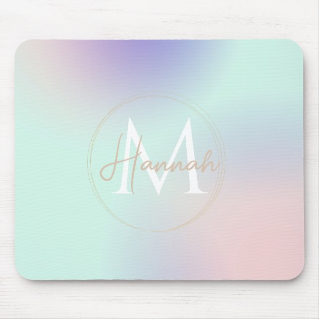 Modern Elegant Pastel Pink Mint Purple Gradient Mouse Pad (Front)