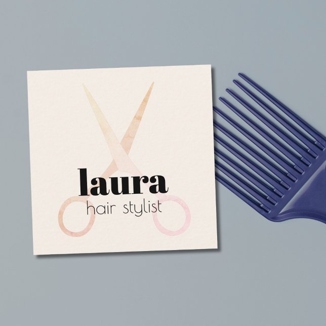 Modern Elegant Pastel Scissors Bold  Square Business Card (Creator Uploaded)