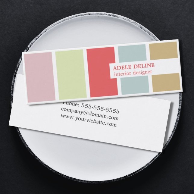 Modern Elegant Pastel Stripes Interior Designer Mini Business Card (Creator Uploaded)