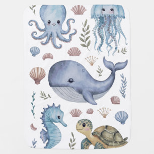 Modern elegant   pastel watercolor Sea animals6 Baby Blanket