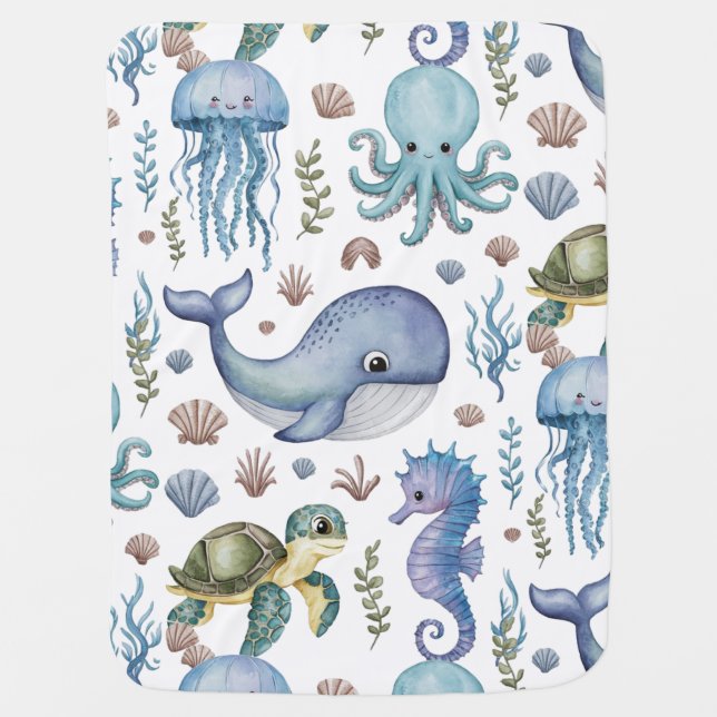 Modern elegant   pastel watercolor Sea animals7 Baby Blanket (Front)