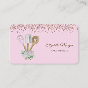 Modern Elegant Pastry Hand Tools Bakery Pink Business Card