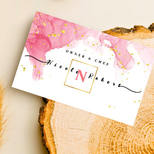modern elegant Patisserie cream Chef pink marble Business Card