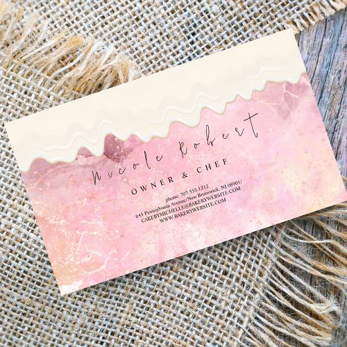 modern elegant Patisserie cream Chef pink marble  Business Card