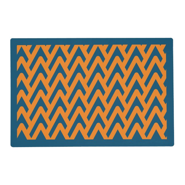 Modern elegant pattern geometric orange navy blue placemat (Front)
