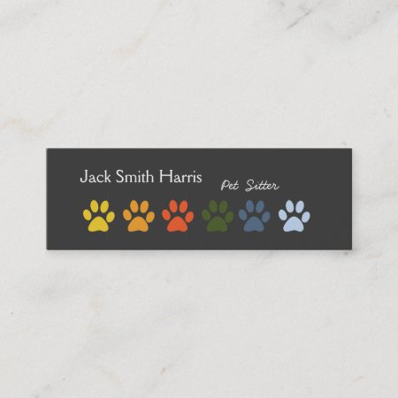 Modern Elegant Paws Pet Sitter Veterinarian Mini Business Card