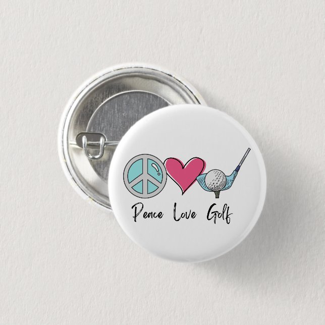 Modern Elegant Peace Love Golf Woman Golfer  Button (Front & Back)