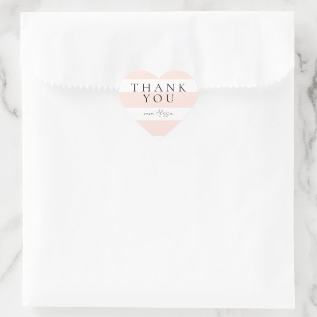 Modern Elegant Peach and White Stripes  Heart Sticker (Bag)