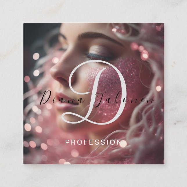 Modern Elegant Peach Coral Beauty Professional  Square Business Card (Front)