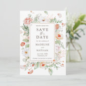 Modern Elegant Peach Floral Save the Date (Standing Front)