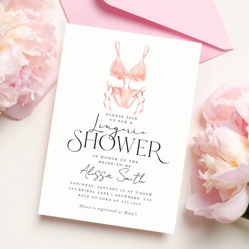 Modern Elegant Peach Lingerie Bridal Shower Invitation