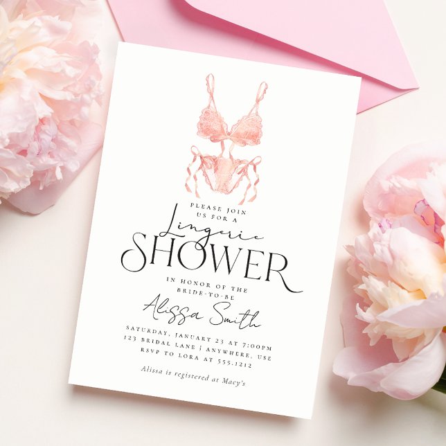 Modern Elegant Peach Lingerie Bridal Shower Invitation (Creator Uploaded)
