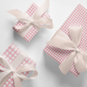 Modern Elegant Peach Pink Gingham Check Pattern Wrapping Paper Sheets