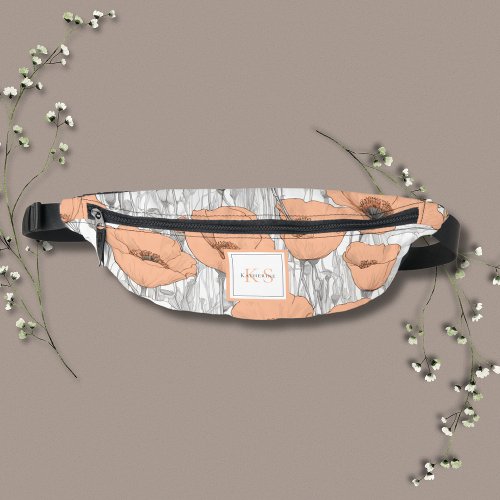Modern Elegant Peach Poppies Floral Wedding Party Fanny Pack