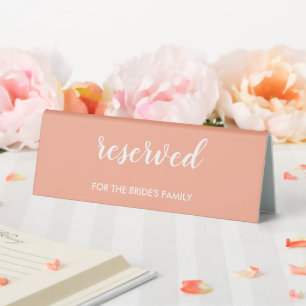 Modern Elegant Peach Reserved Bride's Family Table Tent