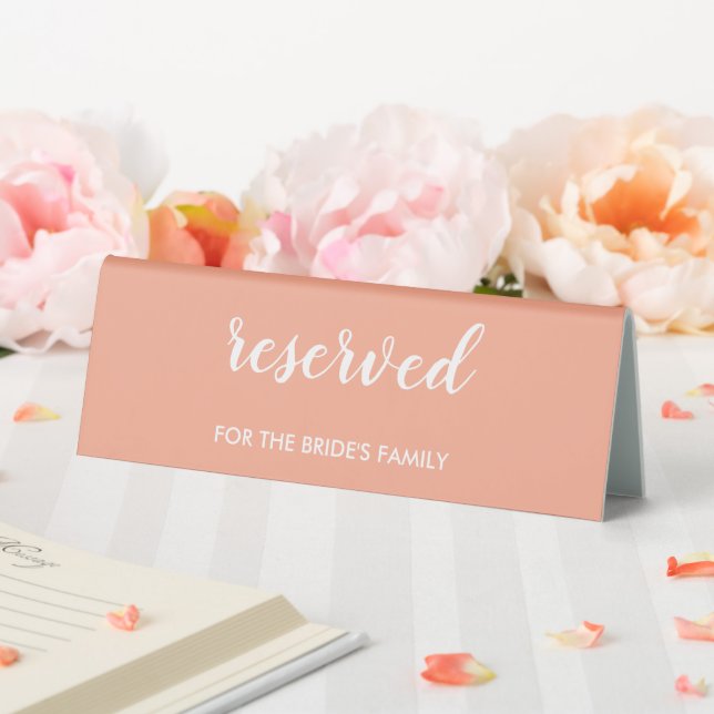 Modern Elegant Peach Reserved Bride's Family Table Tent (In SItu (Wedding))