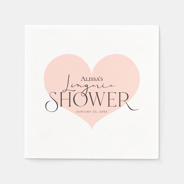 Modern Elegant Peach White Heart Lingerie Shower  Napkins (Front)