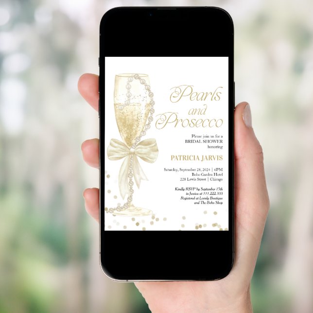 Modern Elegant Pearls and Prosecco Bridal Shower Invitation (Front Digital)