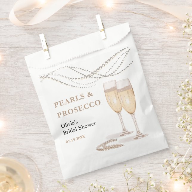Modern Elegant Pearls & Prosecco Bridal Shower  Favor Bag (Clipped)