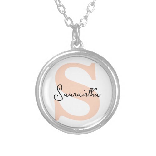 Modern Elegant Personalised Pink Monogram Initial Silver Plated Necklace
