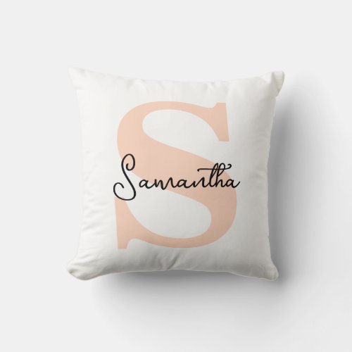 Modern Elegant Personalised Pink Monogram Initial Throw Pillow