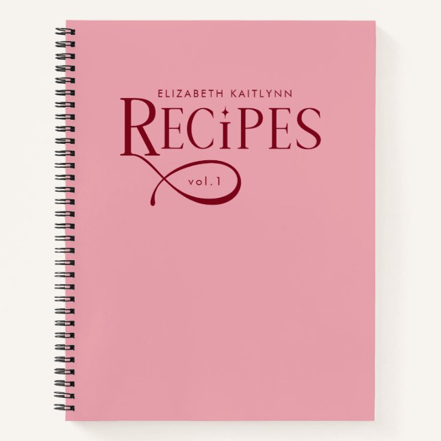 Modern Elegant Personalized Burgundy Pink Recipes Notebook (Front)