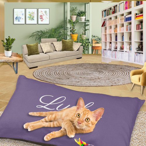 Modern Elegant Personalized Cat Name Violet Purple Pet Bed