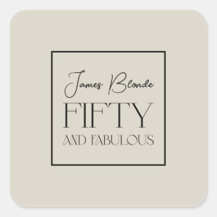 Modern Elegant Personalized Fiftieth Birthday Square Sticker