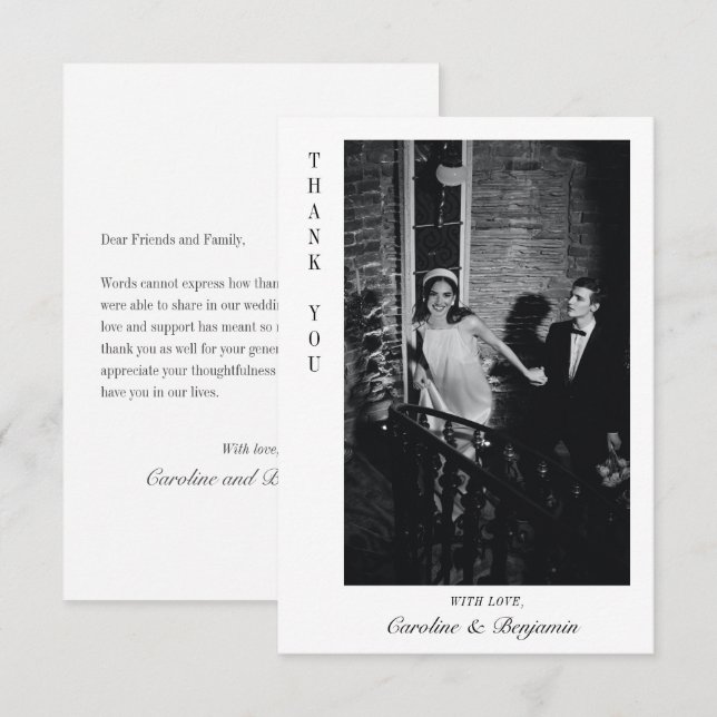 Modern Elegant Personalized Message Photo Wedding Thank You Card (Front/Back)