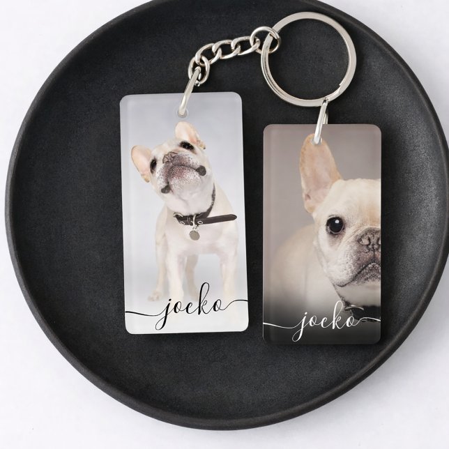 Modern Elegant Personalized Photo and Text  Keychain (Creator Uploaded)