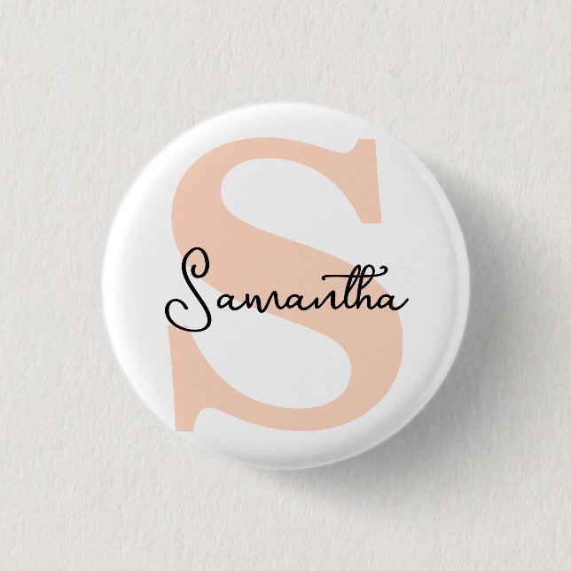 Modern Elegant Personalized Pink Monogram Initial Button (Front)